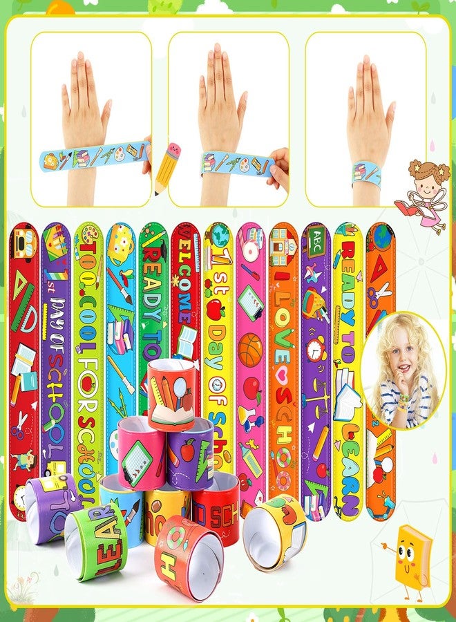 JUNEBRUSHS Back to School Slap Bracelets, 56 Pcs Welcome Back to School Gifts for Kids Students Party Favors Colorful Snap Bracelets Wristbands for First Day of School Party Supplies Decorations - Image 5